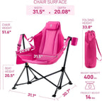 EVER ADVANCED Padded Oversized Hammock Camping Chair, Compact Heavy Duty Swing Chair with Multi-Storage Pockets, Portable Folding Rocking Camping Chair, Support Up to 400lbs, Pink