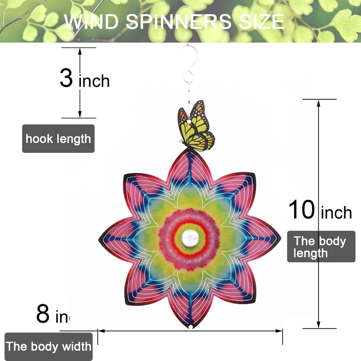SPRING SONG Butterfly on Mandala Flower Wind Spinner for Yard and Garden Stainless Steel Spinner Indoor and Outdoor Hanging Decor Crafts Ornament Gifts Kinetic Art Yard Garden Hanging Wind Spinner