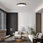Dimmable Wood LED Ceiling Light, 5CCT 2700K-6000K Modern Black Flush Mount Ceiling Light, Minimalist Round Close to Ceiling Light Fixture for Living Room, Bedroom, Kitchen, 15.74in