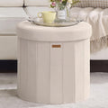 SONGMICS Storage Ottoman Round Velvet Vanity Stool, 18.5 x 18.5 x 17.7 Inch | Makeup Vanity Chair, Foot Rest, for Bedroom, Cappuccino Beige, MINOTA Collection ULSF608L01
