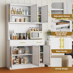71" Metal Large Pantry Storage Cabinet with Adjustable Shelves,Kitchen Pantry Storage with Drawers,Tall Kitchen Hutch with Countertop for Kitchen,Dining Room and Living Room,White