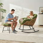 Papasan Rocking Chair with Ottoman, Oversized Papasan Chair, Olive Green | Indoor & Outdoor Rocker Chair with Padded Cushion for Living Room, Patio, Garden
