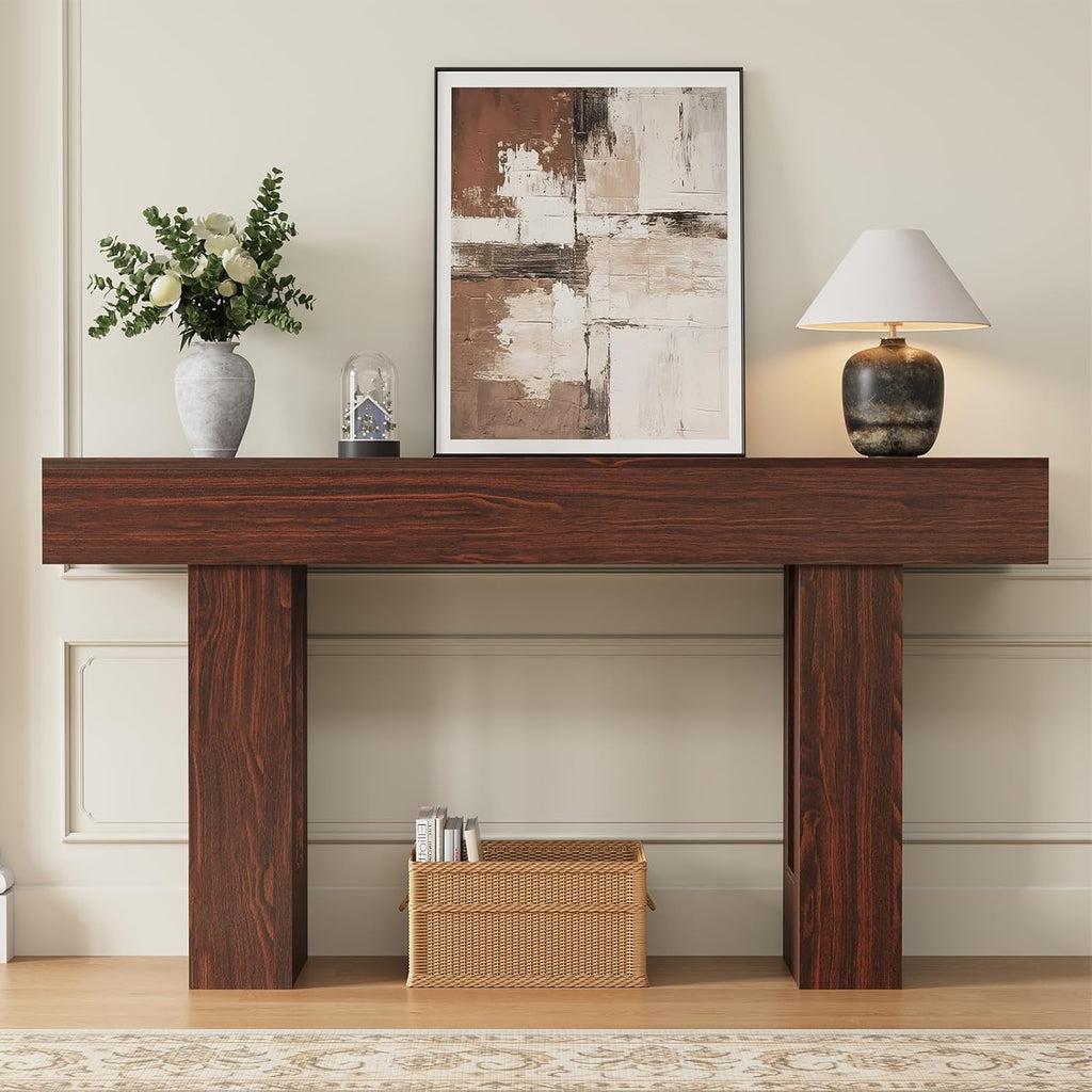 Airynee 63 Inches Long Console Table for Entryway with Drawers, Wooden Sofa Table Behind Couch, Industrial Entry Table for Living Room, Foyer, Hallway, Walnut