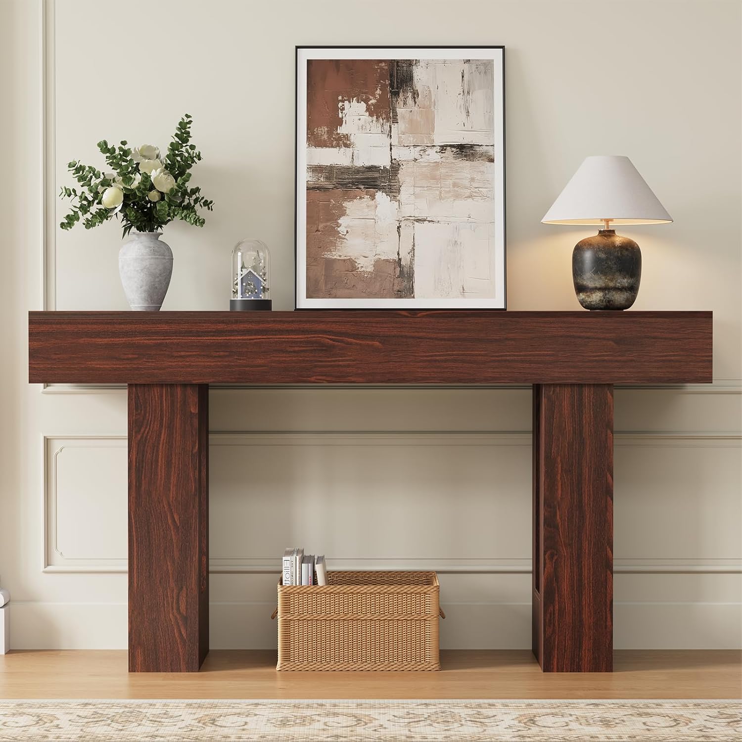 Airynee 63 Inches Long Console Table for Entryway with Drawers, Wooden Sofa Table Behind Couch, Industrial Entry Table for Living Room, Foyer, Hallway, Walnut