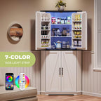 Dripex 71" White Corner Pantry Cabinet, Farmhouse Tall Storage Cabinet with Doors, Adjustable Shelves & LED Light, Kitchen Food Cabinet for Living/Dining Room