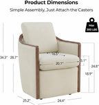 CHITA Upholstered Dining Chairs Set of 4 with Hidden Casters, Modern Dining Chair with Backrest & Wood Armrest, Chenille Barrel Chairs for Dining Room, Kitchen Chairs Fully Assembled, Cream