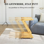 ZIYOO Z-Shaped End Table with Wheels, Natural Bamboo Couch Side Table that Slides Under Sofa/Bed, Mobile Snack Table for Living Room, Bedroom, Small Spaces