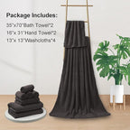 8 Piece Oversized Bath Towels Set Black Brown,2 Extra Large Bath Towel Sheets,2 Hand Towels and 4 Washcloths 600 GSM Highly Absorbent Quick Dry Towels Set for Bathroom Hotel