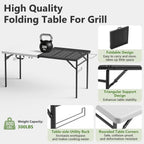 Folding Table, 5ft Folding Grill Table, Portable Camping Table for Cooking & BBQ Prep, 2-in-1 Metal&Solid Surface Foldable Grill Station for Party Cooking, Backyard, Patio Use,(Black and White)