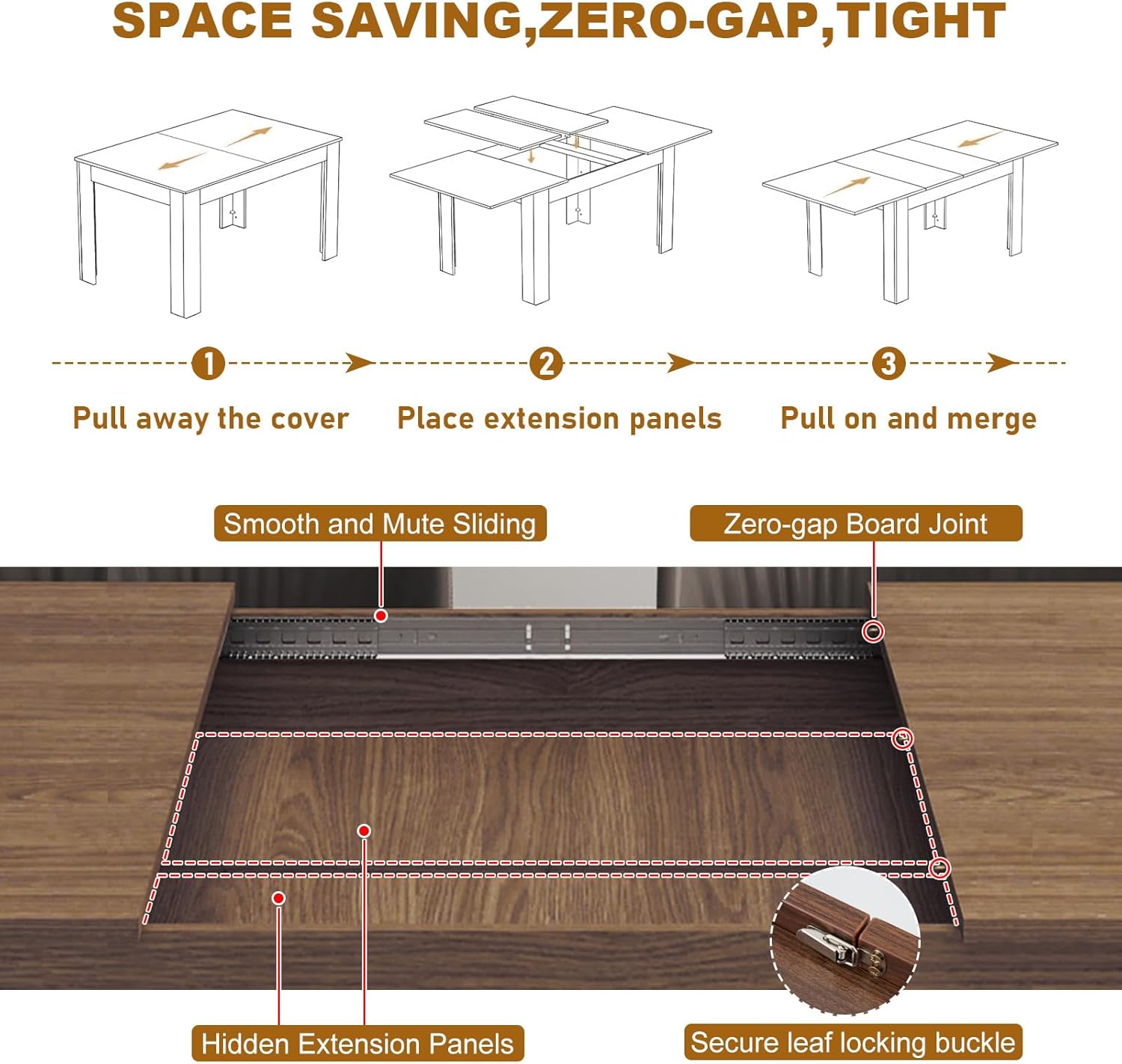 70.8"-110" Extendable Dining Table for 6-12 Person, Wooden Dining Room Table, Modern Extendable Table for Gatherings, Meeting for Small Kitchens, Dining Office Areas(Walnut)