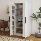 Standalone Pantry Cabinet Buffet Sideboard Cupboard with Double Doors, Multi-Level Shelving, Tall Organizer Storage for Kitchen Dining Living Hallway Bathroom, Modern Retro Furniture (White)