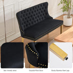 Henf Modern Tufted Velvet Dining Bench with Wing Back, 2-Seat, Nailhead Trim, Sturdy Stainless Steel Legs, Entryway Bench Small Upholstered Loveseat Sofa, 45.6''W x 22.7''D x 35.2''H (Black&Gold)