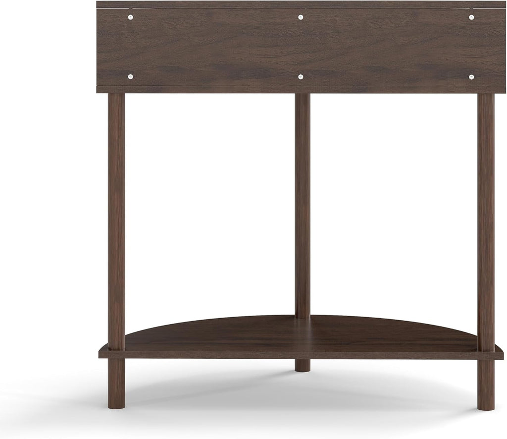 Knocbel Half Moon Console Table with Wave-Pattern Door, Semi-Circle Sofa End Table with 2 Storage Drawers and Bottom Shelf for Entryway Living Room, 31.5" W x 15.75" D x 32.3" H, Brown