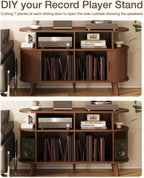 Record Player Stand, Midcentury Modern Furniture Turntable Stand with Sliding Doors, Audio-Video Shelving Cabinet, Fluted Media Stand and TV Stand for Living Room, Bedroom (Walnut) (Large)