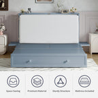 ijuicy Murphy Cube Bed Queen with Memory Foam Mattress-Grayish Blue | USB Charging, Extra Large Drawers, Side Storage for Guests/Room