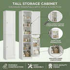 HIFIT 2 Set 71" Tall Narrow Storage Cabinet with 2 Reversible Doors, Small Kitchen Pantry Cabinet with Adjustable Shelves & Spice Rack, Slim Storage Cabinets for Bathroom, Living Room, Entryway, White