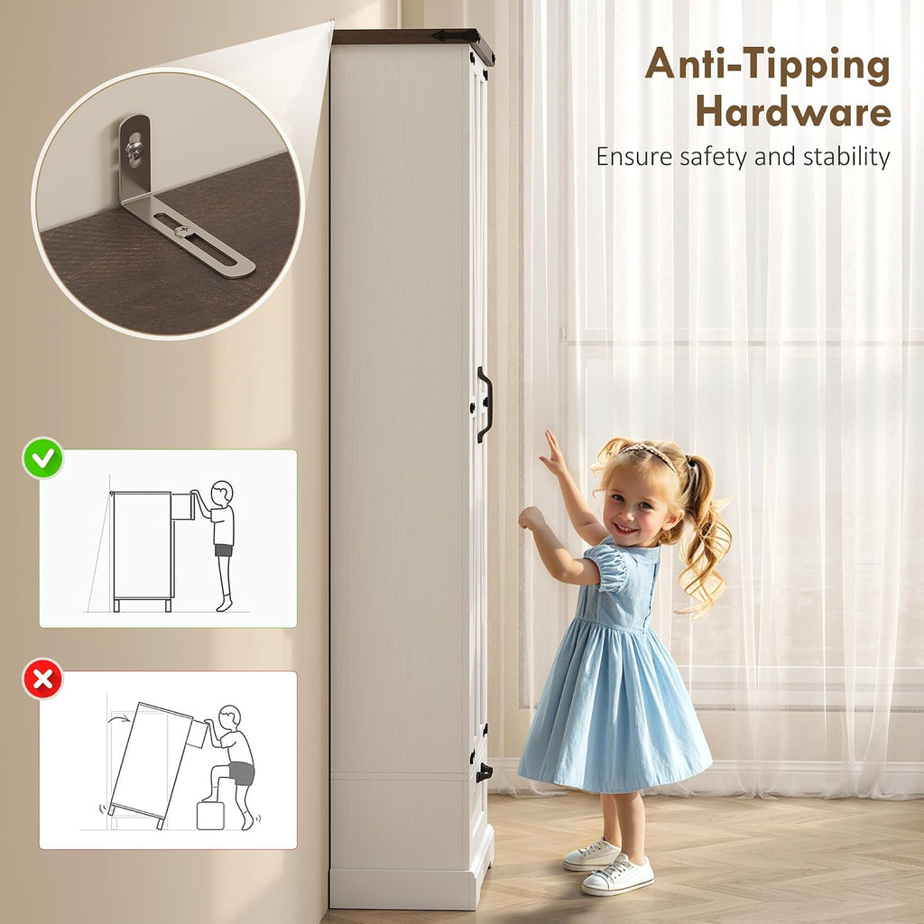HOMCOM 71" Tall Kitchen Pantry Storage Cabinet Barn Doors Drawer White | Farmhouse, Adjustable Shelves, Freestanding Food Pantry Cabinet, for Kitchen, Dining Room