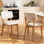 Wooden Dining Chairs Set of 2, Mid Century Modern Kitchen Chairs with Fabric Upholstered and Curved Backrest for Dining Room, Restaurant/Cafe, 300LBS Capacity, Natural