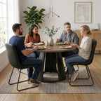 HIPIHOM 47.2” Round Dining Table Set for 4 Modern Wood Table with 4 Upholstered Chairs, Metal Pedestal Base, Space-Saving Kitchen & Dining Furniture for Small Apartments and Compact Spaces