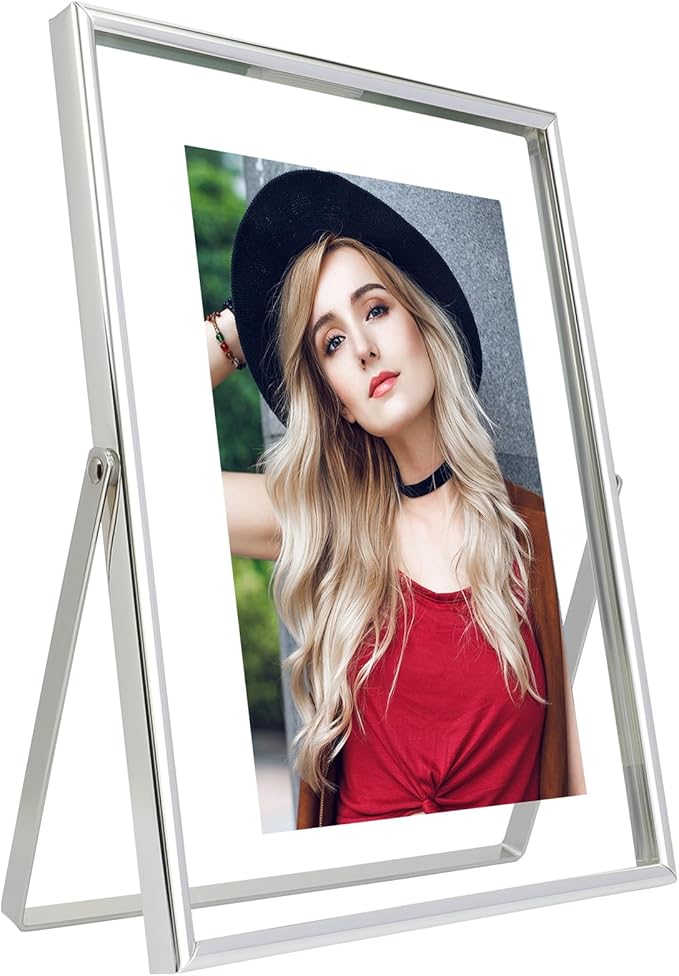 Silver Floating Frame (6"x8", Vertical), For Picture 5x7, 4x6, 3x5, Small Desktop Photo Frame, Classy Gift For Festival, Wedding, Home or Office Décor