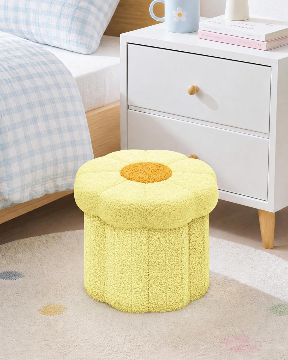 B FSOBEIIALEO Storage Ottoman Cube, 12.6" Ottoman with Storage, Yellow