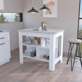 Kitchen Island with Three Shelves, White and Ibiza Marble Finish | Three storage shelves with varying dimensions for organized kitchen storage