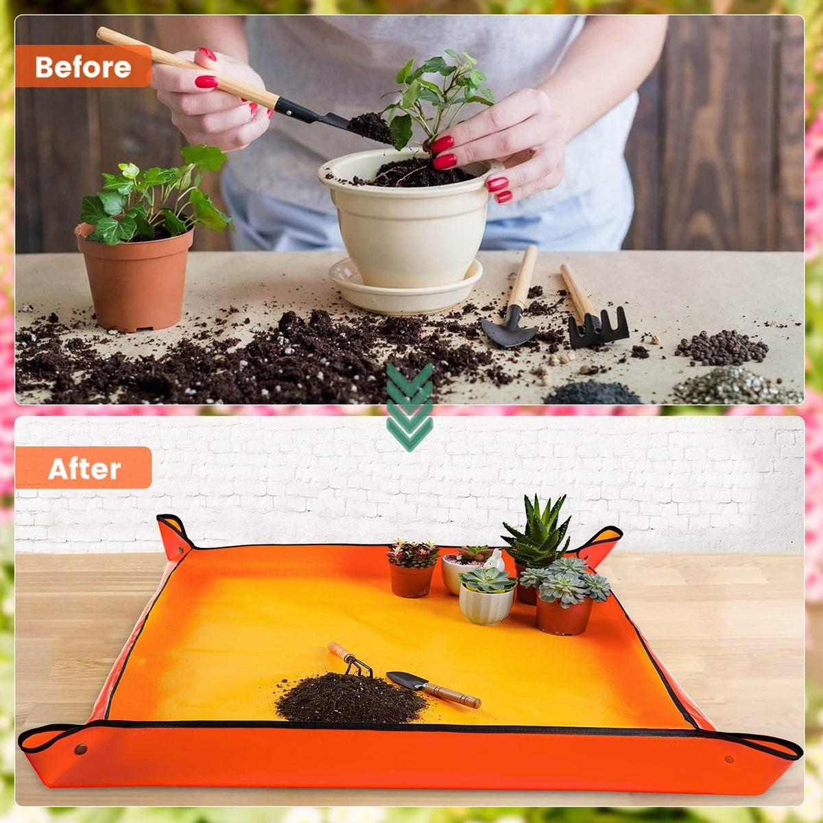 Extra Large Repotting Mat for Indoor Plants Transplanting and Potting Mix Mess Control, 39.5" X 39.5" Portable Gardening Tray Plant Planting Potting Mat Garden Gifts for Women Grandma Birthday Gift