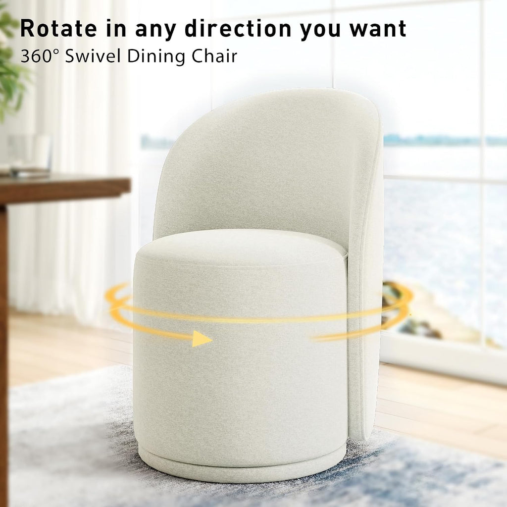 Swivel Barrel Dining Chairs, Upholstered Modern Accent Chair for Living Room, Bedroom, Makeup Vanity, Dining Room, Kitchen (Swivel Fabric Cream White, Set of 6)
