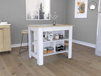 Kitchen Island with Three Storage Shelves and Four Legs | Tabletop with protective film for hygiene