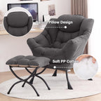 Tiita Lazy Chair with Ottoman, Comfy Reading Accent Chair, Dark Grey | Foldable Footrest, Padded Seat and Backrest, Side Pocket for Lounging in Living Rooms, Bedrooms, Dorms and Small Spaces