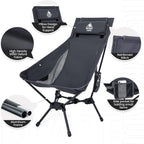 ONETIGRIS Tigerblade High Back Camping Chair with Pillow Design, Comfortable Widened Seat Folding Chair