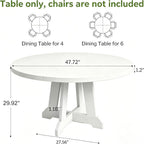 GarveeHome Round Dining Table for 4, 47 Inches Dining Room Table with Wooden Base, Kitchen Table with Circle Tabletop, Dinner Table for Dining Room, Kitchen, Living Room, White