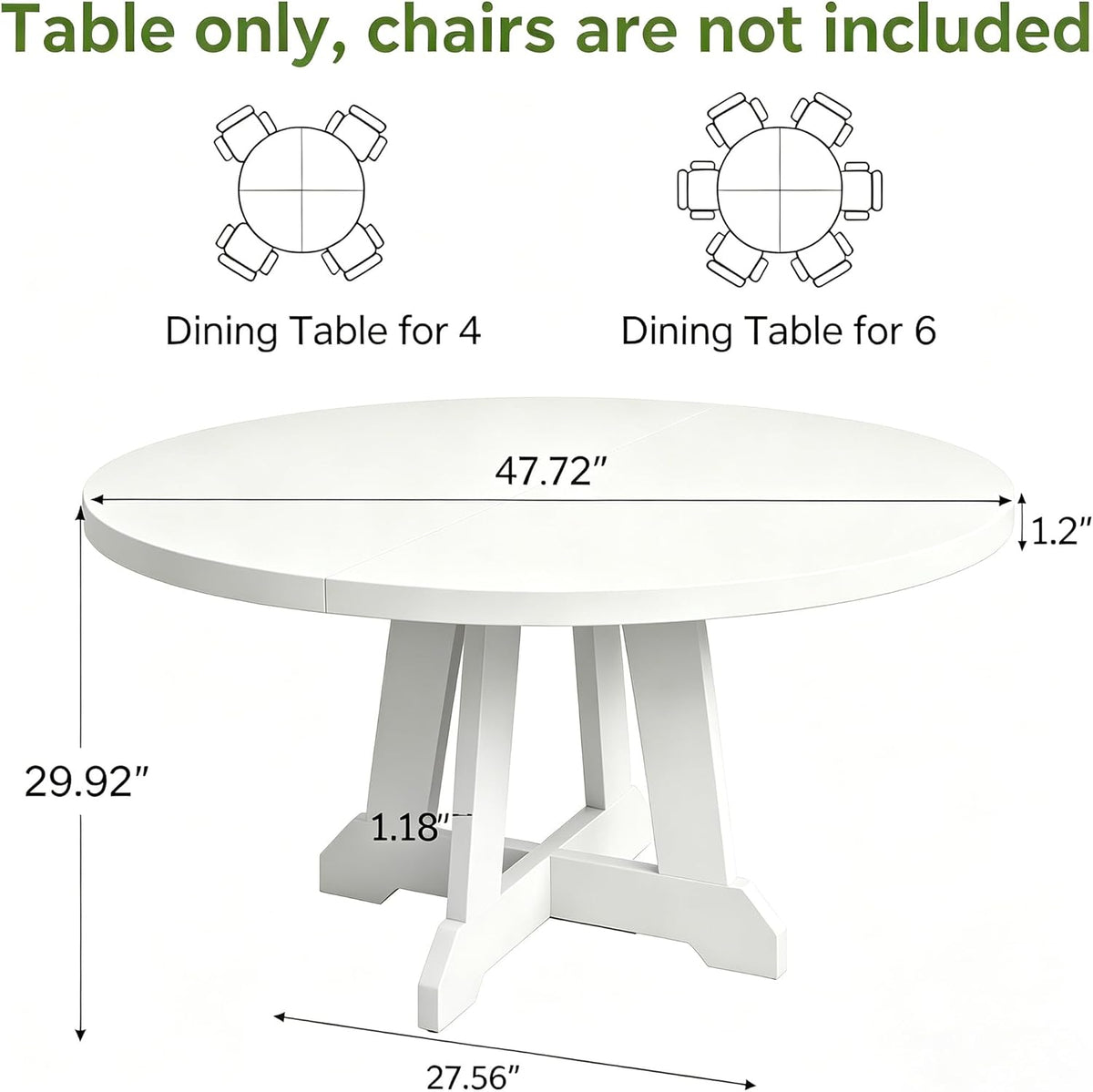 GarveeHome Round Dining Table for 4, 47 Inches Dining Room Table with Wooden Base, Kitchen Table with Circle Tabletop, Dinner Table for Dining Room, Kitchen, Living Room, White