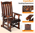 VINGLI Outdoor Glider Chair Wood Patio Glider with Cup Holder, Porch Glider with Smooth Rocking Mechanism, Heavy Duty 600 LBS, Rustic