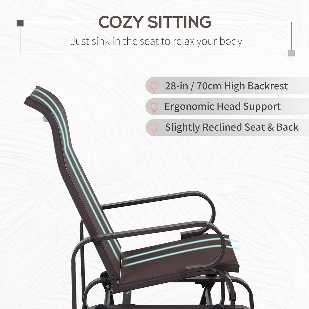 Outsunny Outdoor Glider Chair, Smooth Gliding Mechanism, Brown | Gliders for Outside Patio, Lightweight Construction, Backyard