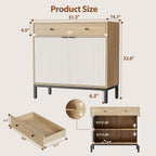 Mericonia Farmhouse Buffet Sideboard Cabinet with Storage, Fluted Coffee Bar with Doors and Adjustable Shelves, Modern Wood Cabinet for Kitchen, Livingroom (Fluted 2 Door, Oak & White)
