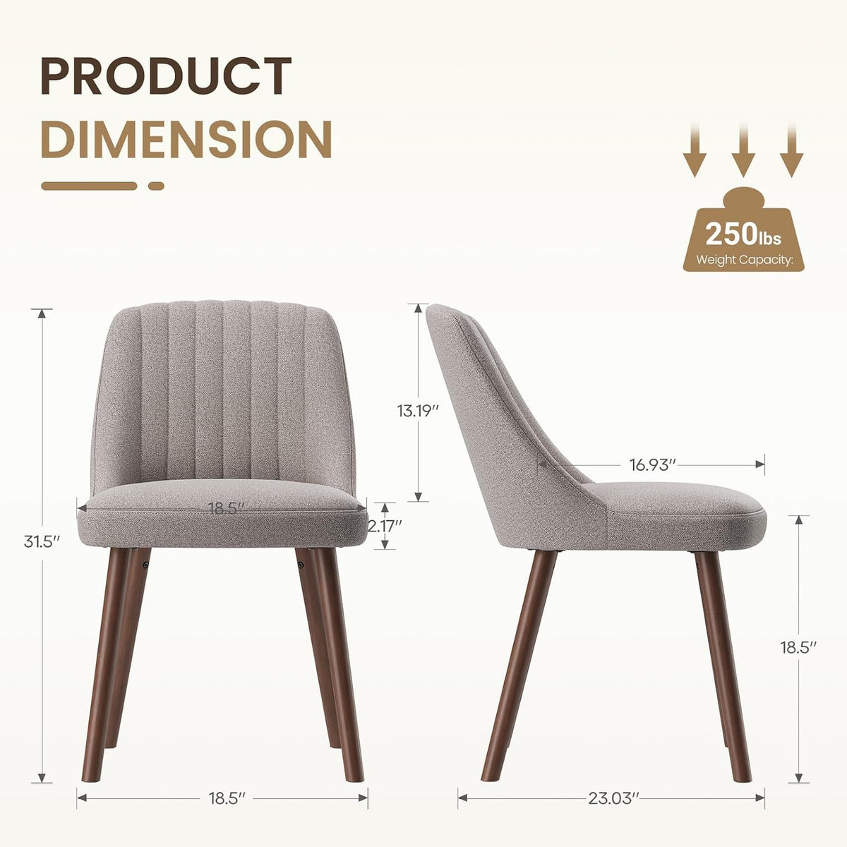 MALOL Upholstered Dining Chairs Set of 2, Modern Fabric Kitchen Chairs with Back, Wood Legs for Kitchen Dining Room Restaurant, Taupe