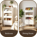 51" Tall Modern White Storage Cabinet, Freestanding Kitchen Pantry Cabinet, Buffet Sideboard Hutch, Snack Linen Cabinet for Kitchen, Dining Room,Bathroom, Office
