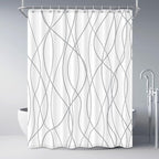 Punkray Polyester Shower Curtain Grey and White Striped for Bathroom with Hooks, Extra Long 84 Inches, Weighted Hem, Waterproof Bath Accessories Hotel Style - Machine Washable