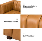 HULALA HOME 83" Genuine Leather Sofa with Channel Tufted Design, Camel
