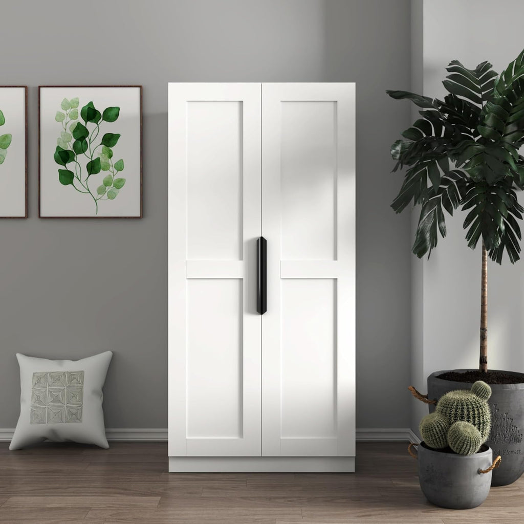 Standalone Pantry Cabinet Buffet Sideboard Cupboard with Double Doors, Multi-Level Shelving, Tall Organizer Storage for Kitchen Dining Living Hallway Bathroom, Modern Retro Furniture (White)
