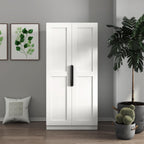 Standalone Pantry Cabinet Buffet Sideboard Cupboard with Double Doors, Multi-Level Shelving, Tall Organizer Storage for Kitchen Dining Living Hallway Bathroom, Modern Retro Furniture (White)