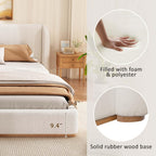 King Size Boucle Bed Frame, Soft Cloud Bed Frame with Upholstered Wingback Headboard and Solid Wooden Legs, Contemporary Aesthetic Platform Bed, No Box Spring Needed (White, King 1)