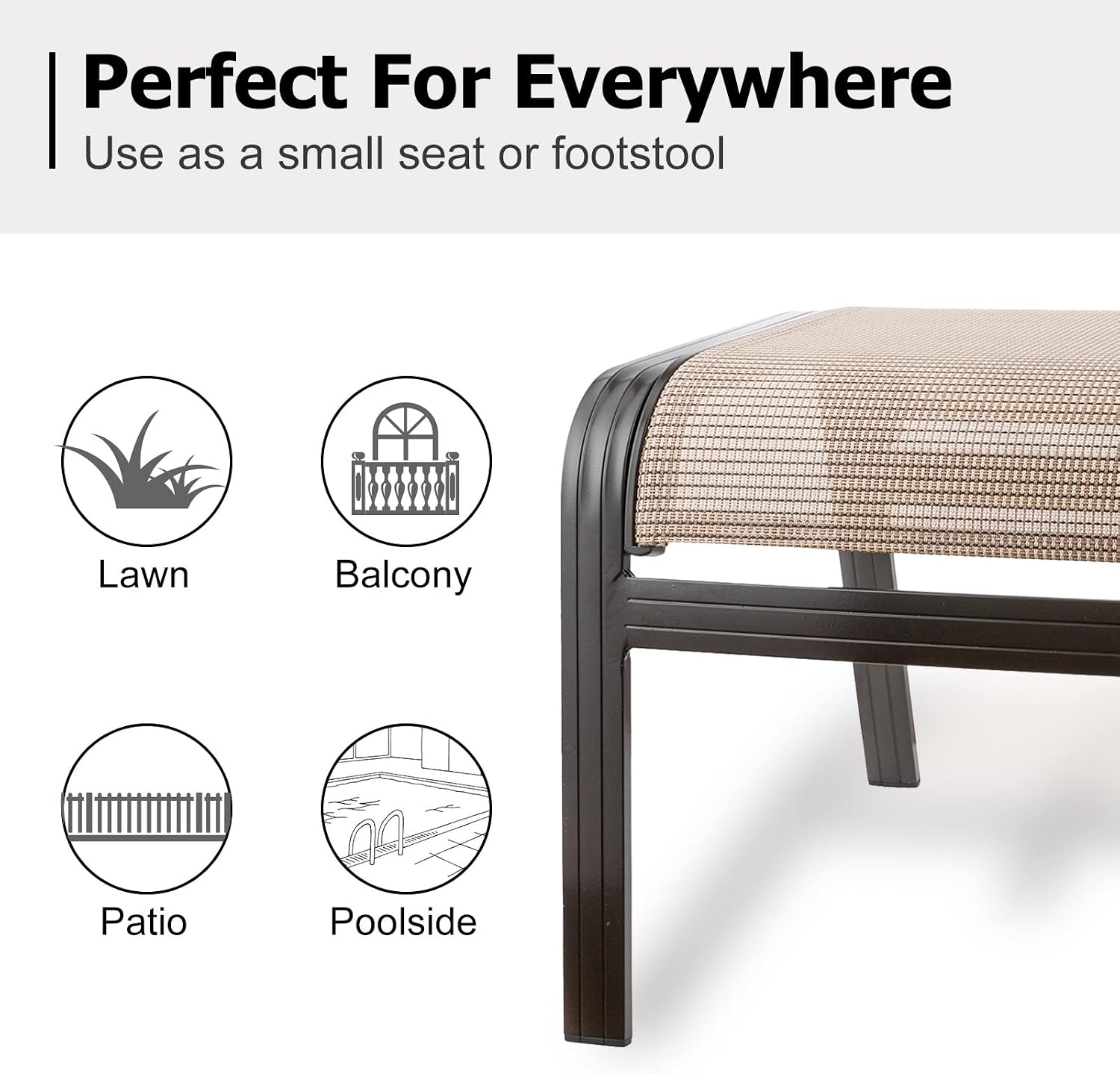 Summerville Outdoor Ottomans Textliene Patio Furniture Small Seating Furniture Aluminum Metal Footstools for Rest Set of 2