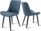 Mid-Century Modern Dining Chairs Set of 2, PU Leather Kitchen Chairs with Soft Cushion and Metal Legs, Upholstered Armless Accent Chair Side Chair for Dining Room/Guest/Reception Room/Cafe (Blue)