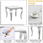 Marble End Table, Modern White Faux Marble Sofa Side Table with Silver Stainless Steel Legs, Luxury Sqaure Accent Side Table Bedside Table Nightstand for Living Room Bedroom Office