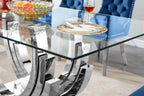 SSLine 7-Piece Silver Glass Dining Table Set for 6, Modern Luxury 70" Glass Dining Room Table with Three-Ring Shape Stainless Steel Base, Elegant Kitchen Table Set with 6 Black Tufted Chairs