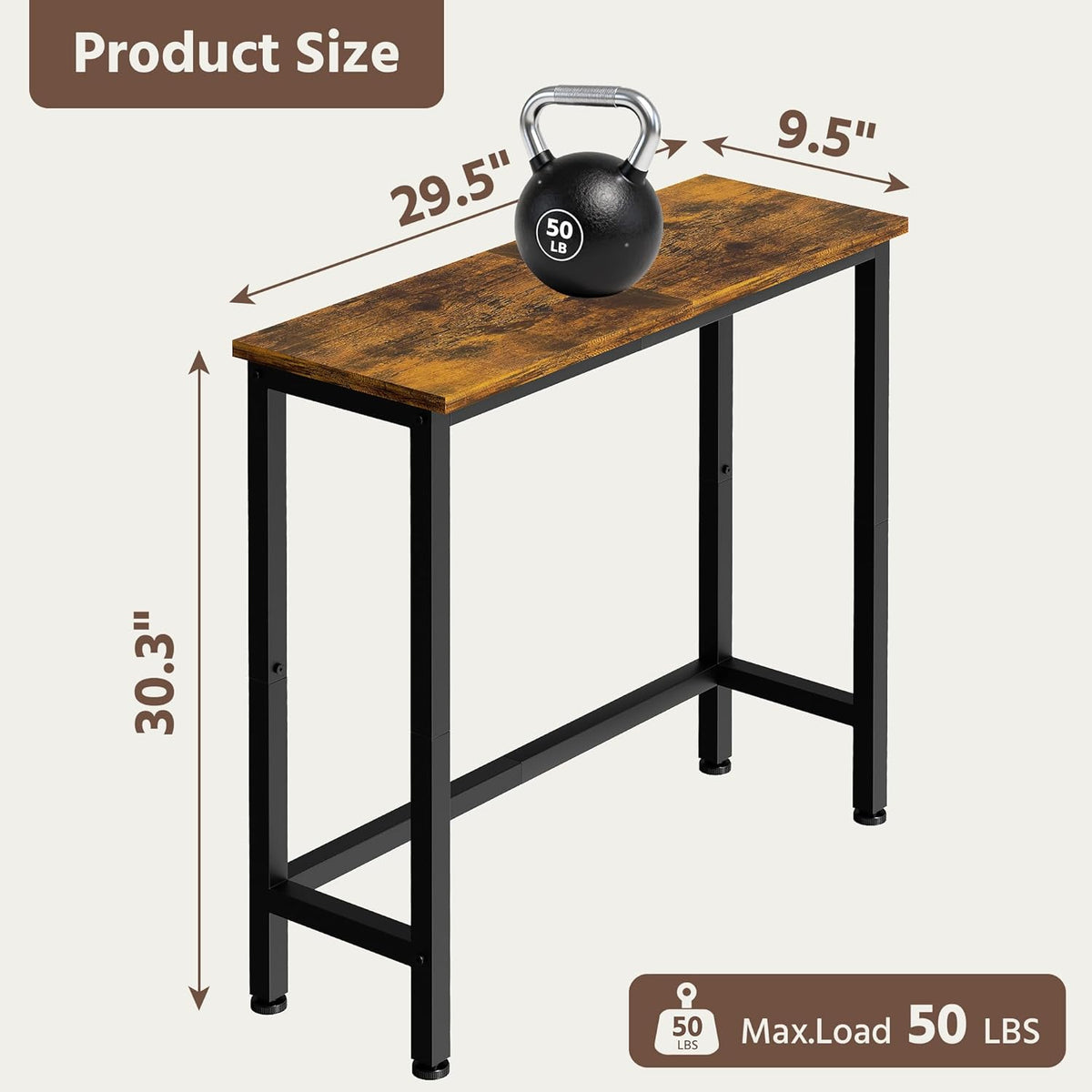 29.5 Inch Narrow Console Table, Small Entryway Table with Metal Frame, Skinny Sofa Table for Living Room Hallway Bedroom Foyer, Slim Hallway Shelf, Modern Entryway Furniture, Rustic Brown