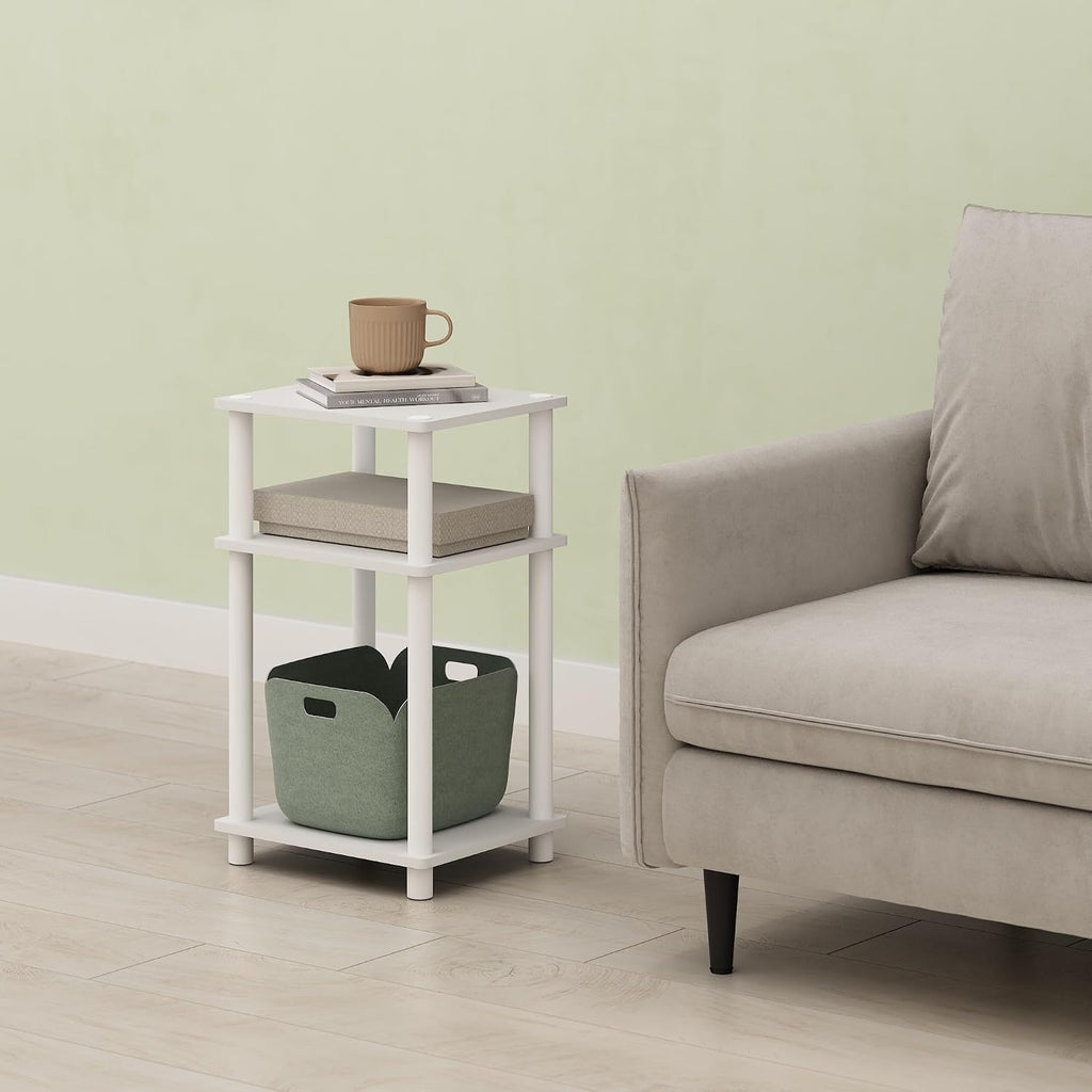 Arau End Table, Side Table, Nightstand, with 2 Tier Open Shelves for Living Room, Bedroom, 1-Pack, White/White