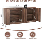 63" Fluted Buffet Cabinet Sideboard with Storage,Large Credenza with 4 Doors with Adjustable Shelves,Wood Mid Century Modern Sideboard for Kitchen, Living Room,Entryway(Walnut)